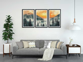 Tree And Mountain 3 Piece Painting